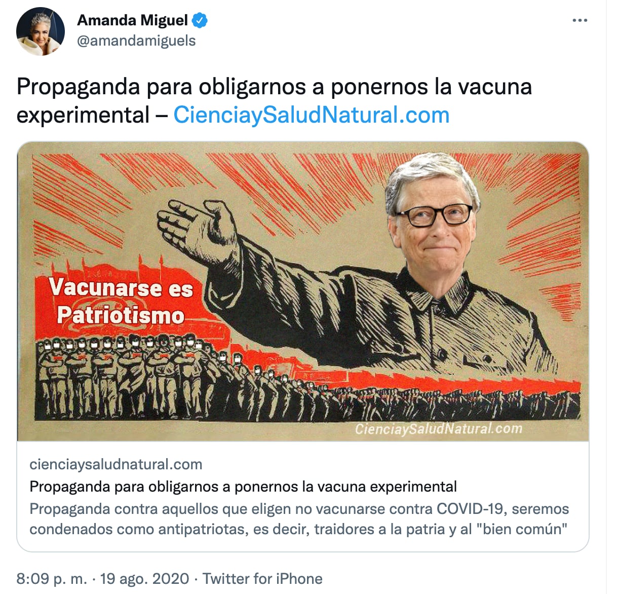 Publicaciones antivacunas de Amanda Miguel