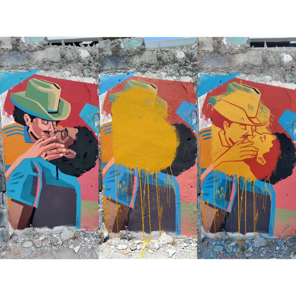 Mural beso gay en Monterrey