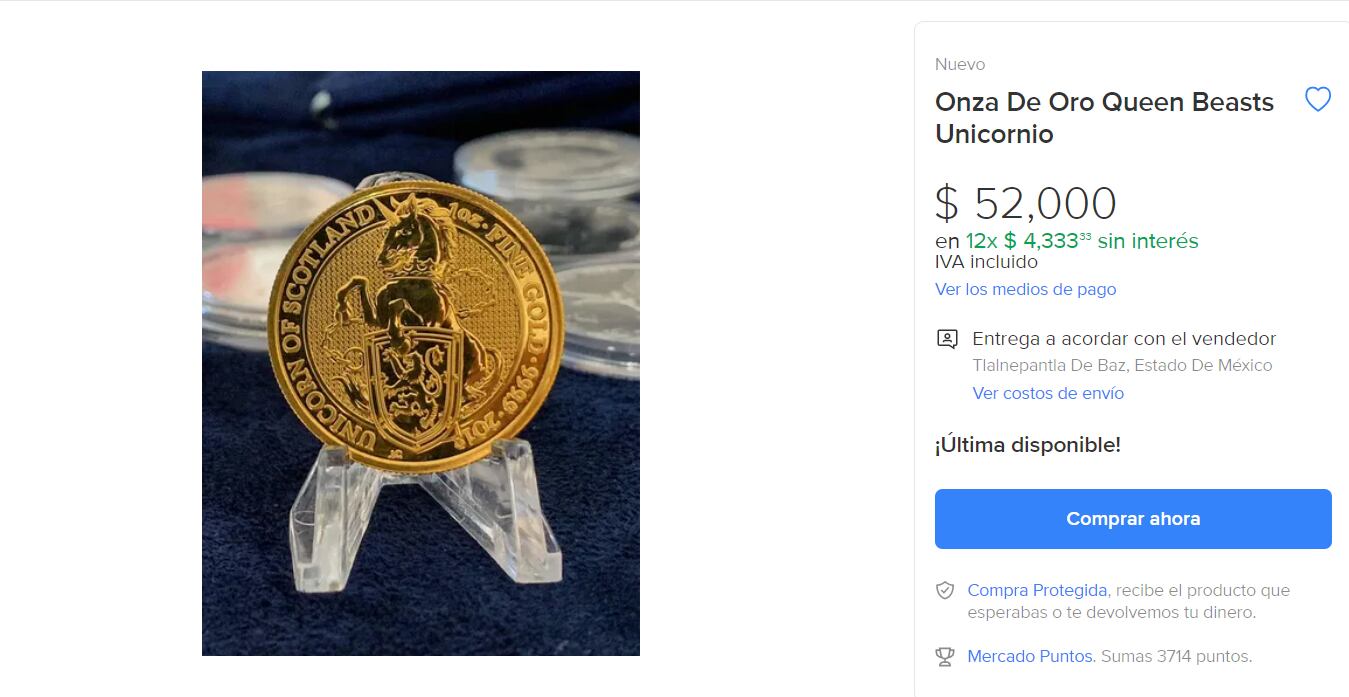Mercado Libre - Onza de oro Queen´s Beasts Unicornio