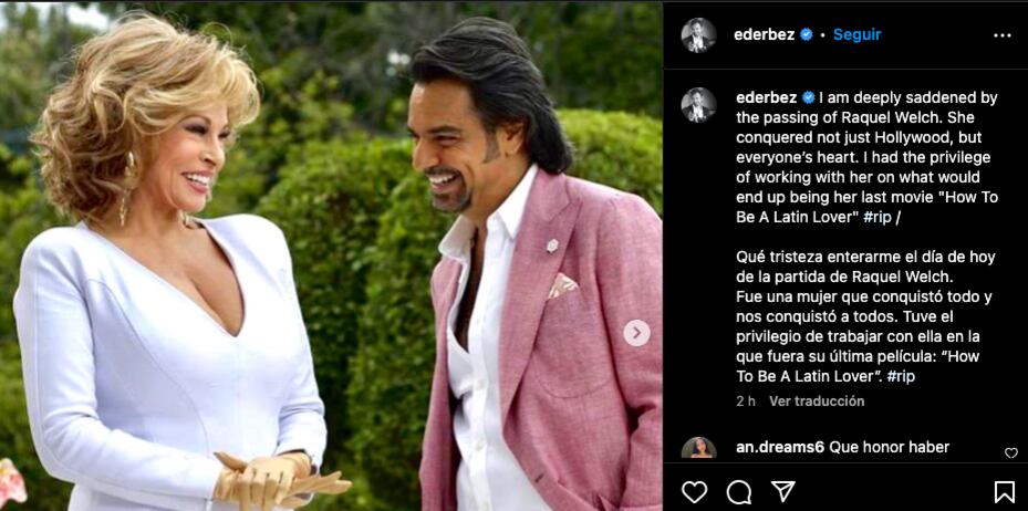 Eugenio Derbez despide a la actriz de Hollywood Raquel Welch