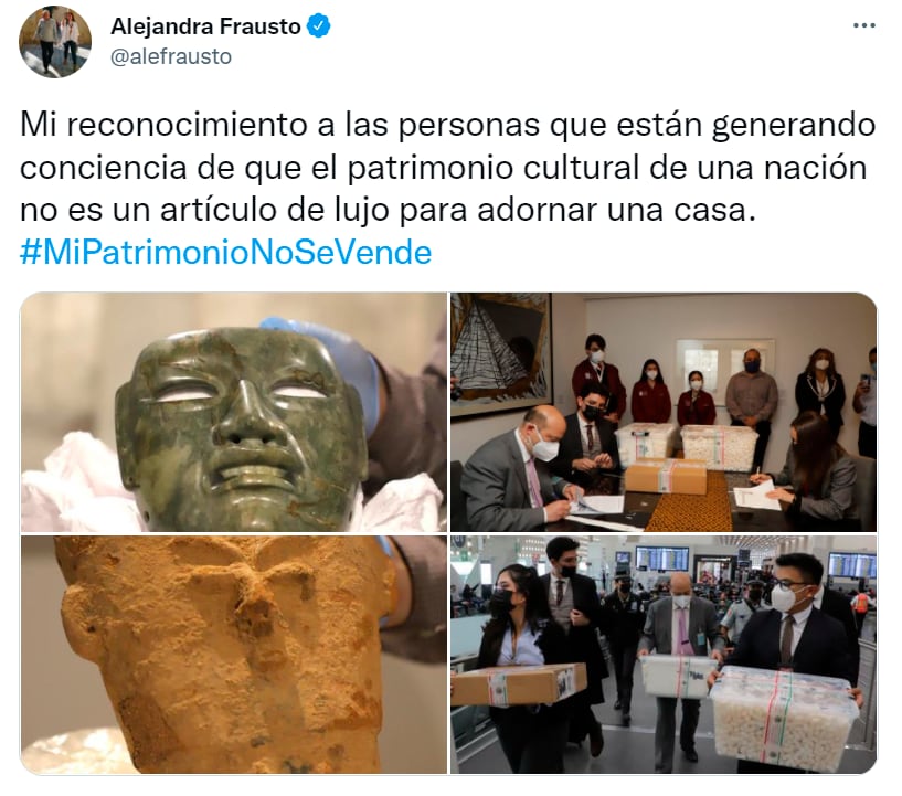 Tuit de Alejandra Fraustro, secretaria de Cultura