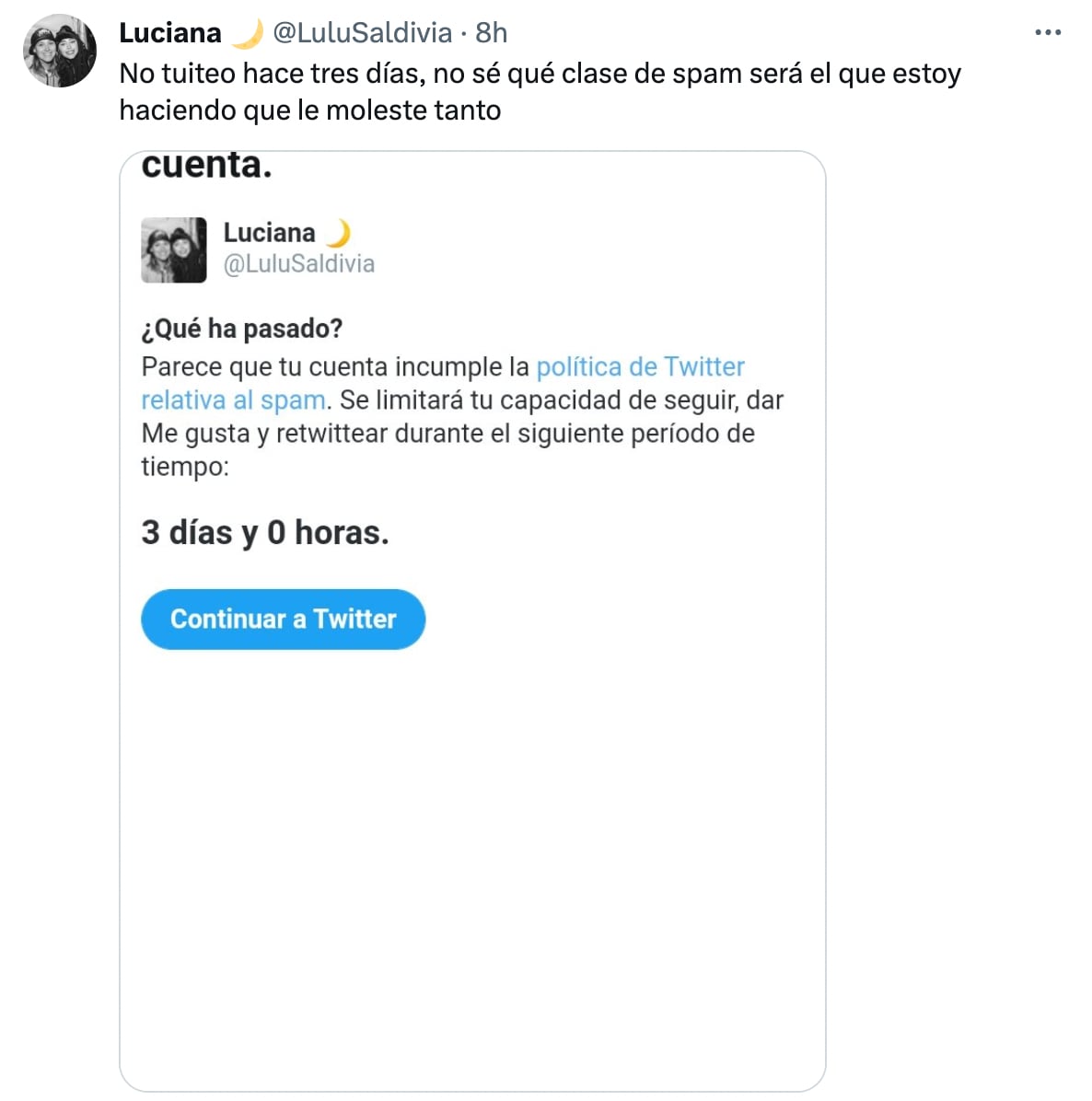 Twitter bloqueo por Spam