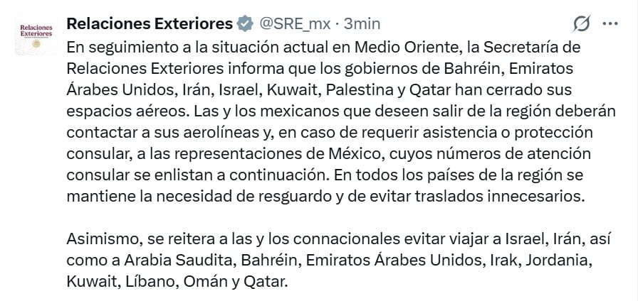Espacio aéreo en Medio Oriente está cerrado