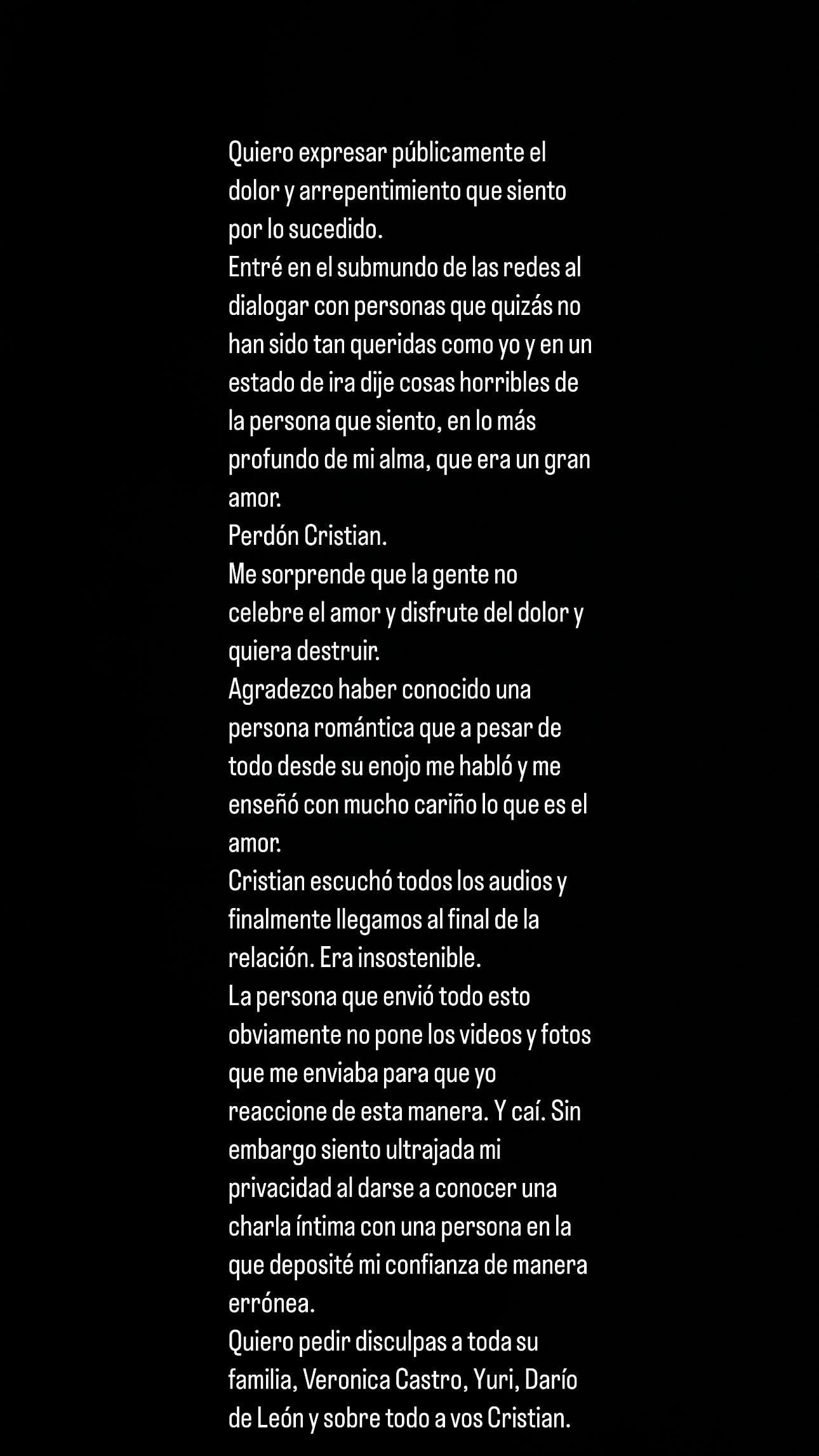 Mariela Sánchez revela que Cristian Castro la rompió tras los audios que le filtraron.