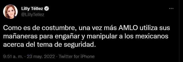 Lilly Téllez dijo que el presidente AMLO utiliza las mañaneras para engañar acerca del tema de seguridad