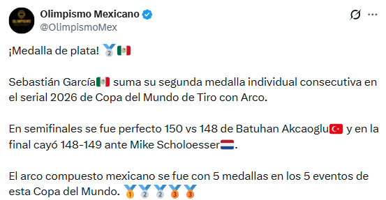 Sebastián García se cuelga la plata en la Copa del Mundo de Tiro con Arco.