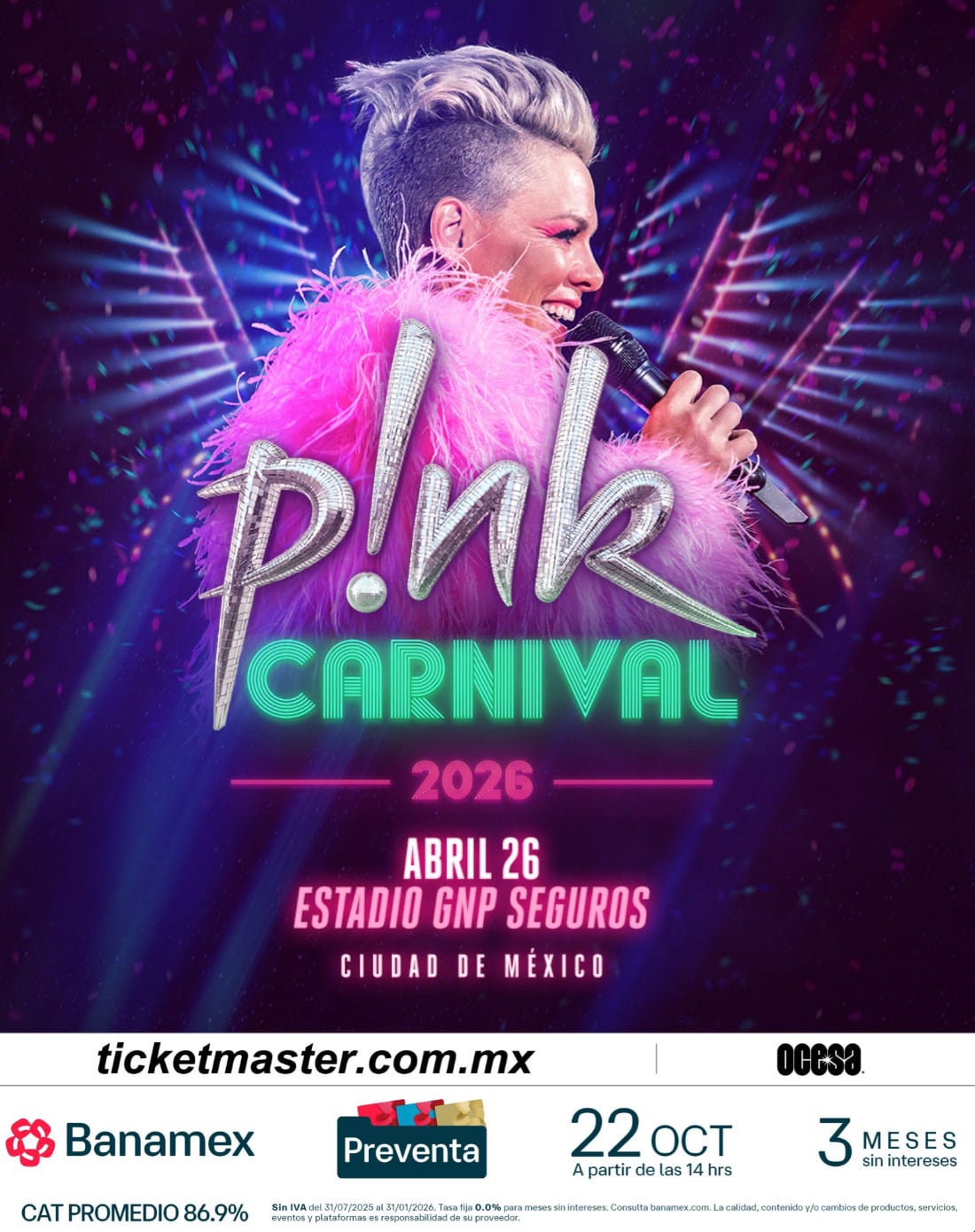 Pink tendrá un concierto en el Estadio GNP Seguros en 2026