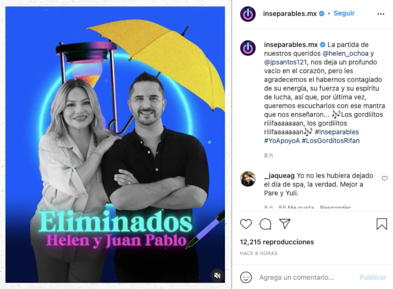 Helen y Juan Pablo fueron los eliminados de Inseparables