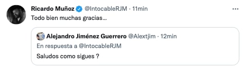 Tuit de Ricardo Muñoz, vocalista de Intocable
