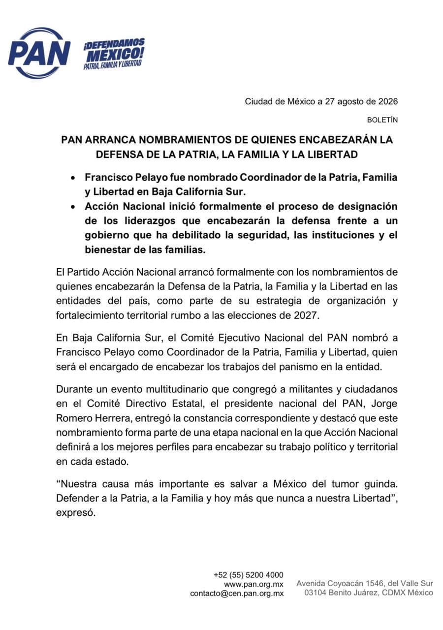 PAN nombra a Pancho Pelayo coordinador rumbo a la gubernatura de Baja California Sur