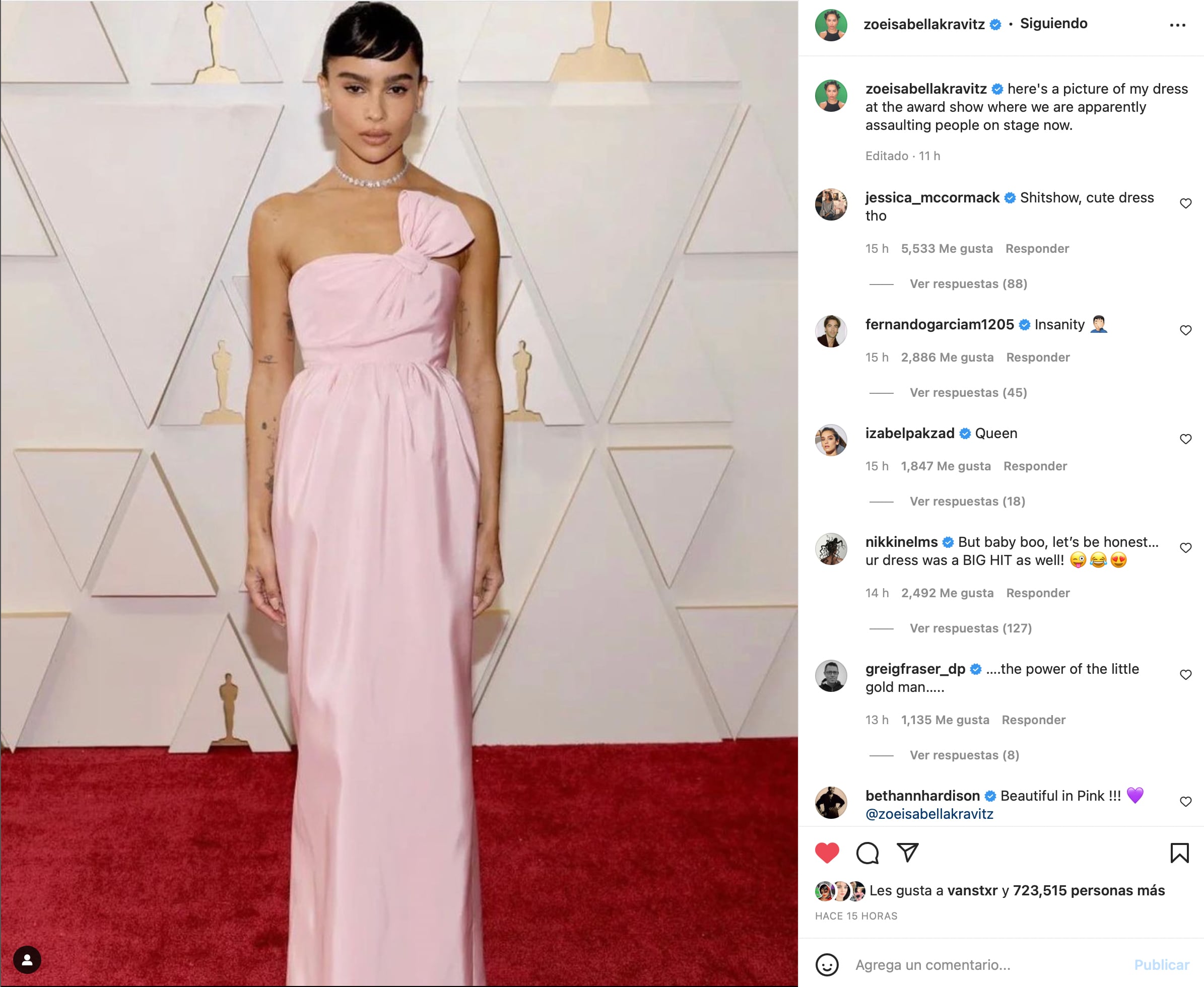 Zoë Kravitz lanza polémico comentario sobre Will Smith por golpear a Chris Rock en los Oscar 2022