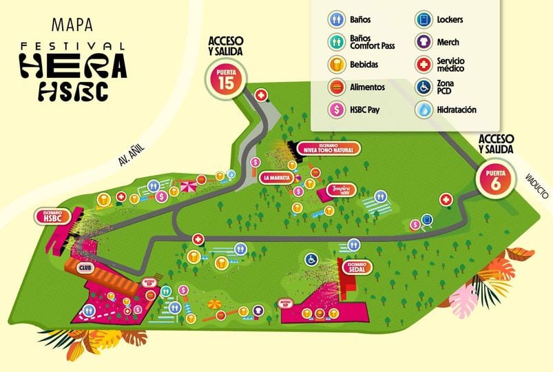 Mapa de escenarios del Festival Hera HSBC 2024 en Autódromo Hermanos Rodríguez.