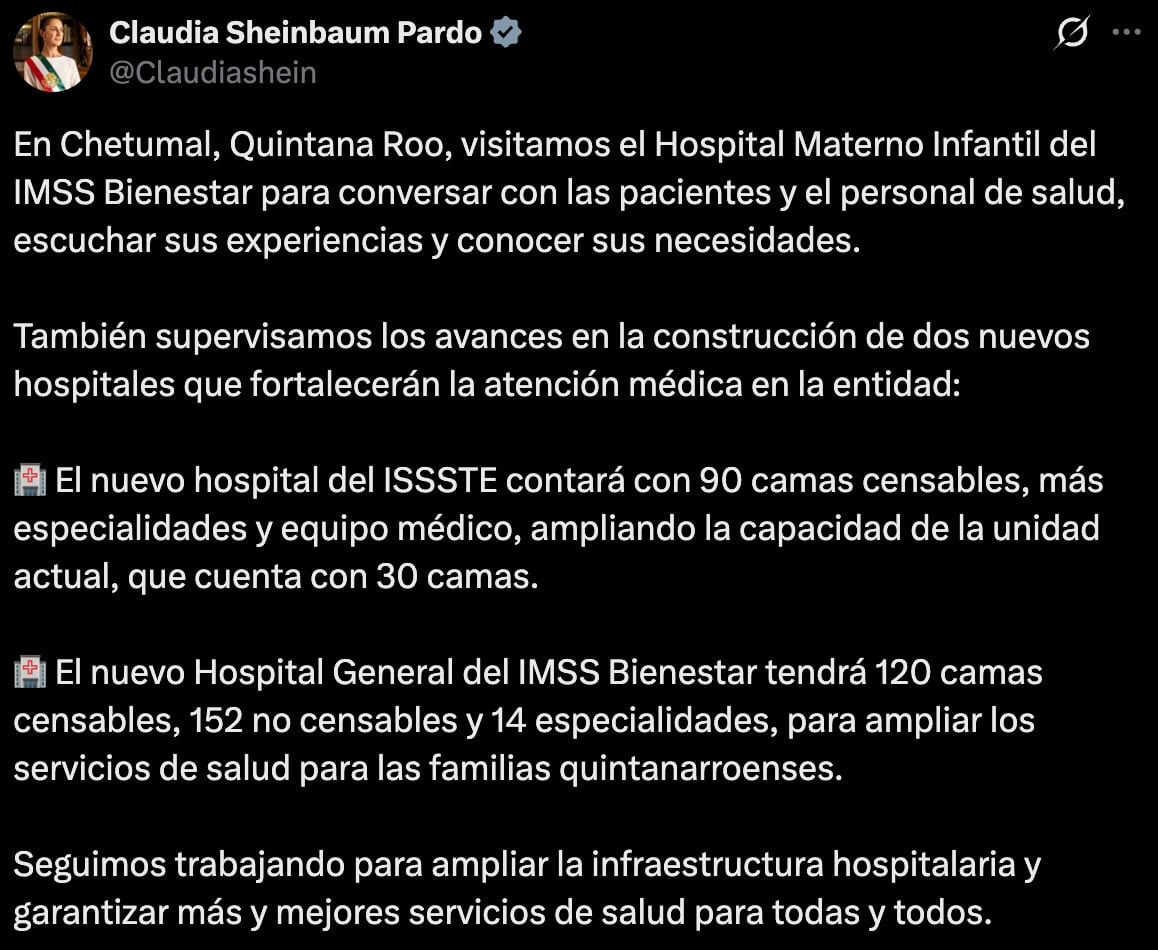Claudia Sheinbaum recorre hospitales de Chetumal en medio de protestas por desabasto