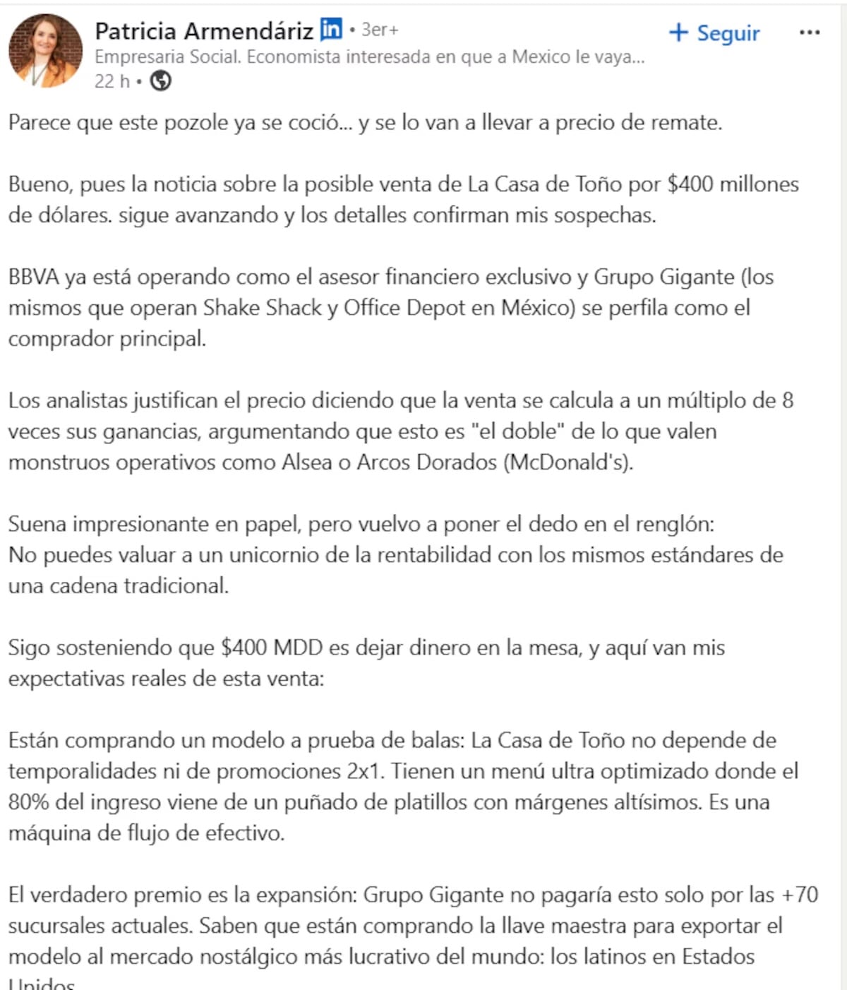 Grupo Gigante podría comprar La Casa de Toño por 400 millones de dólares: esto se sabe