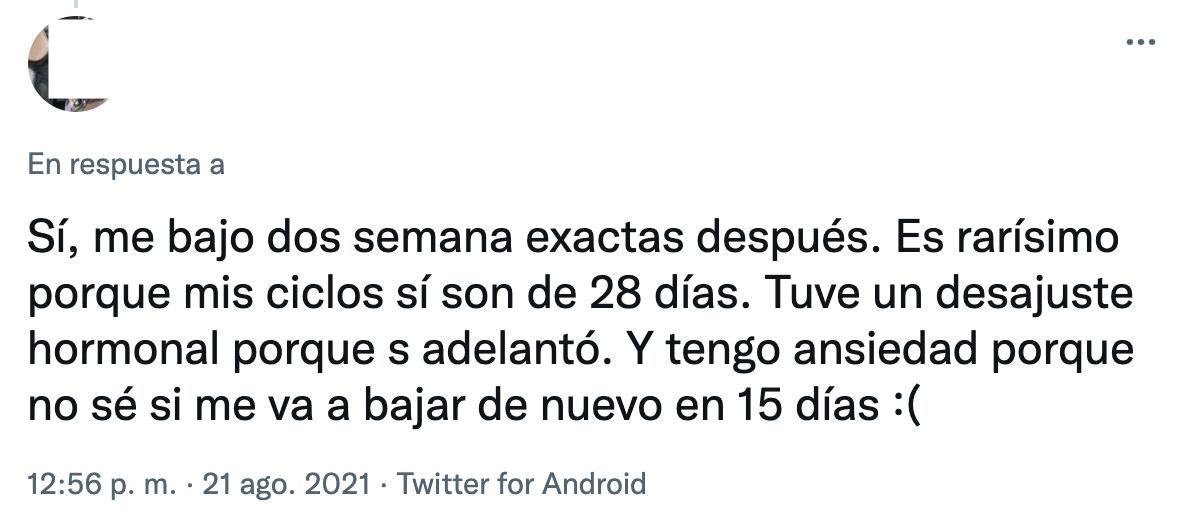 Tuit vacuna Covid-19 y menstruación