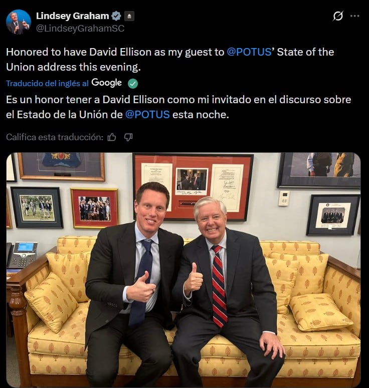 David Ellison en el Estado de la Unión de Donald Trump