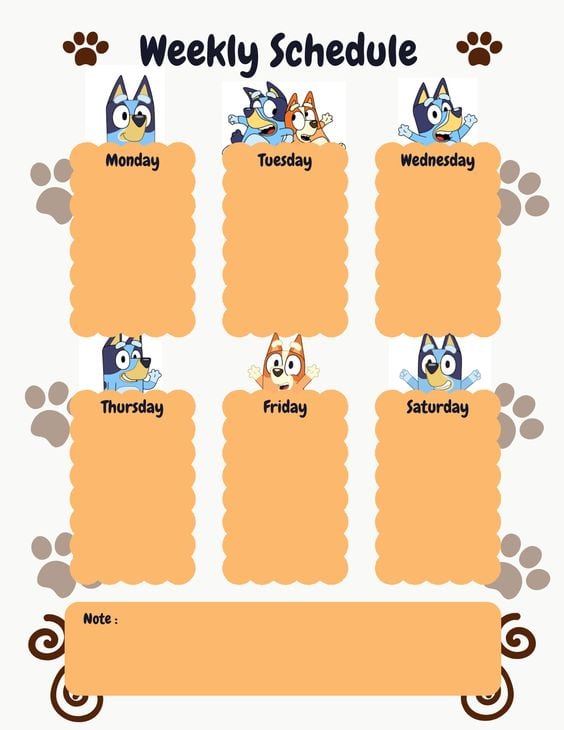 Horario escolar de Bluey para imprimir