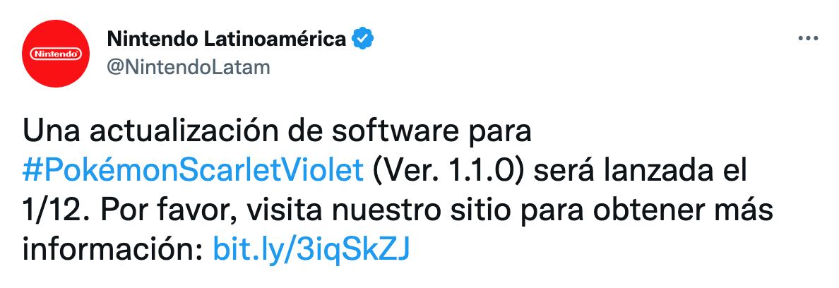 Nintendo anuncia parche de Pokémon Escarlata y Púrpura