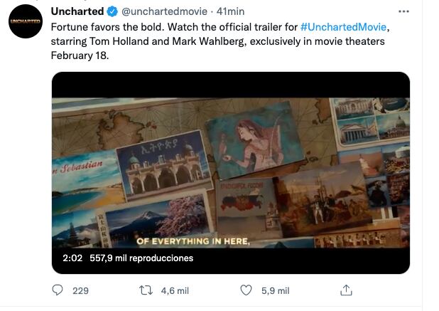 Tráiler de 'Uncharted' con Tom Holland