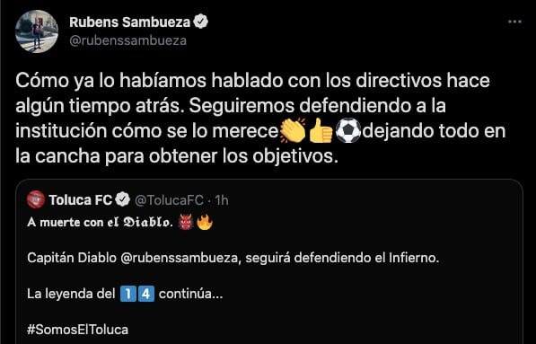 Sambueza mandó un mensaje a los fans de Toluca