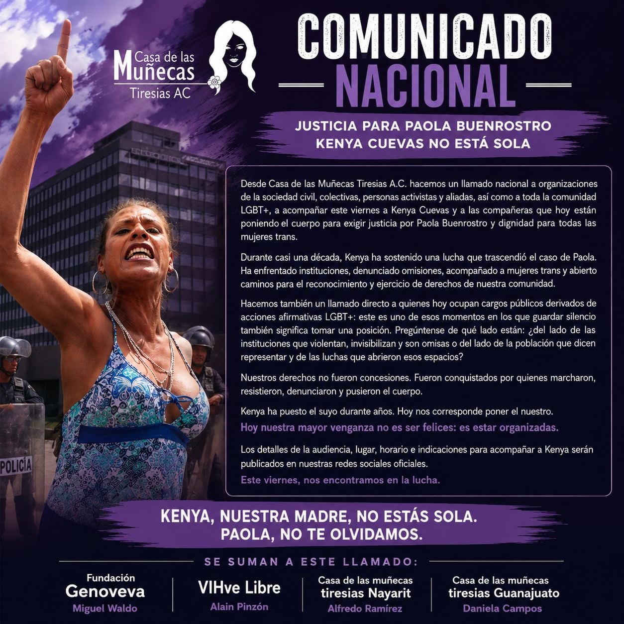 Convocan a respaldar a Kenya Cuevas