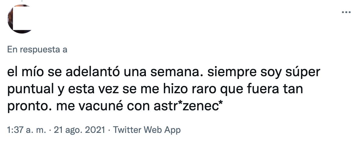 Tuit vacuna Covid-19 y menstruación