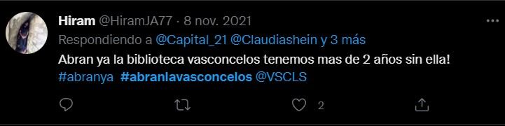 Usuario demanda reapertura de Biblioteca Vasconcelos