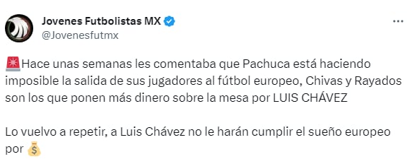 El Pachuca bloquea a Luis Chávez