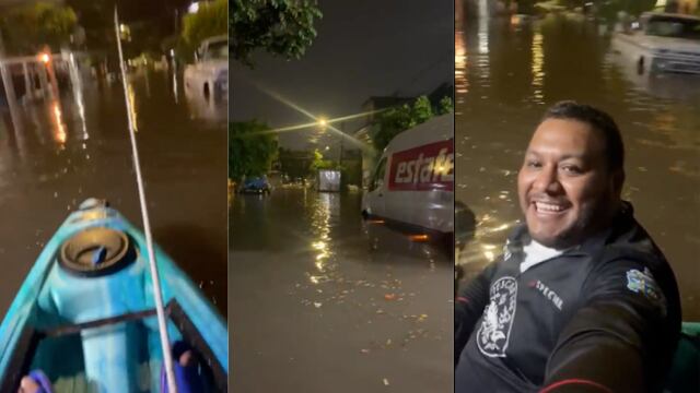 Hombre se pasea en kayak tras inundaciones en Gudalajara