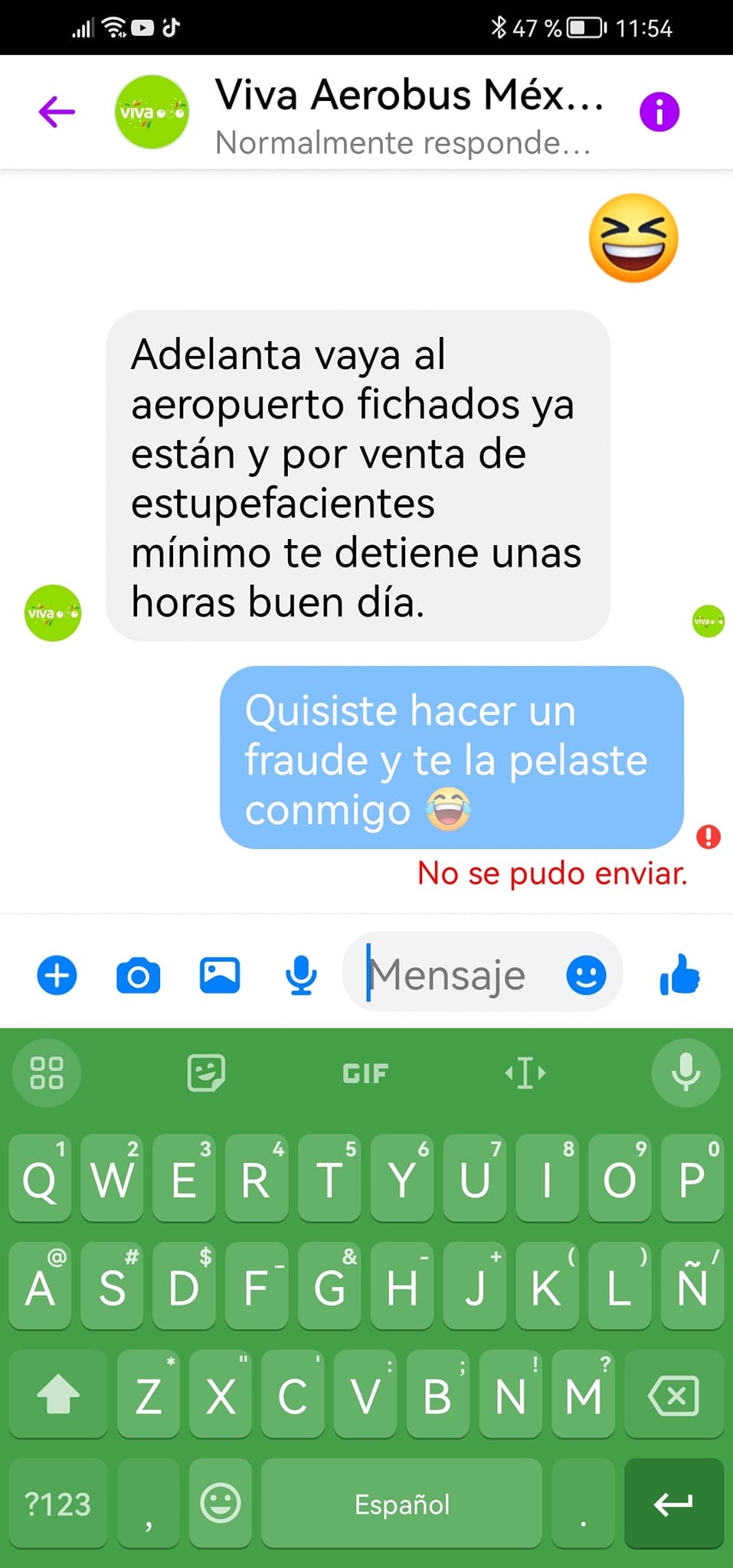 Cuenta de WhatsApp falsa de Viva Aerobús