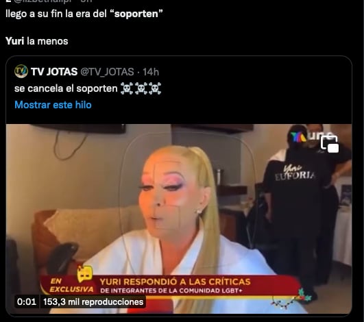 Yuri dice "soporten" y la comunidad LGBT ya canceló la frase.