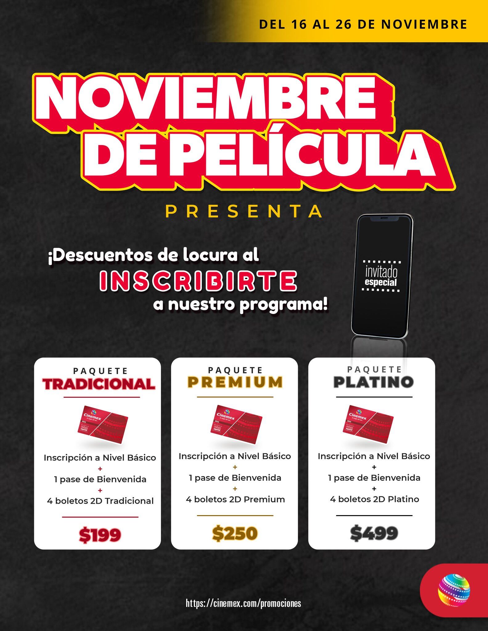 Promoción Tarjeta Invitado Especial en Cinemex