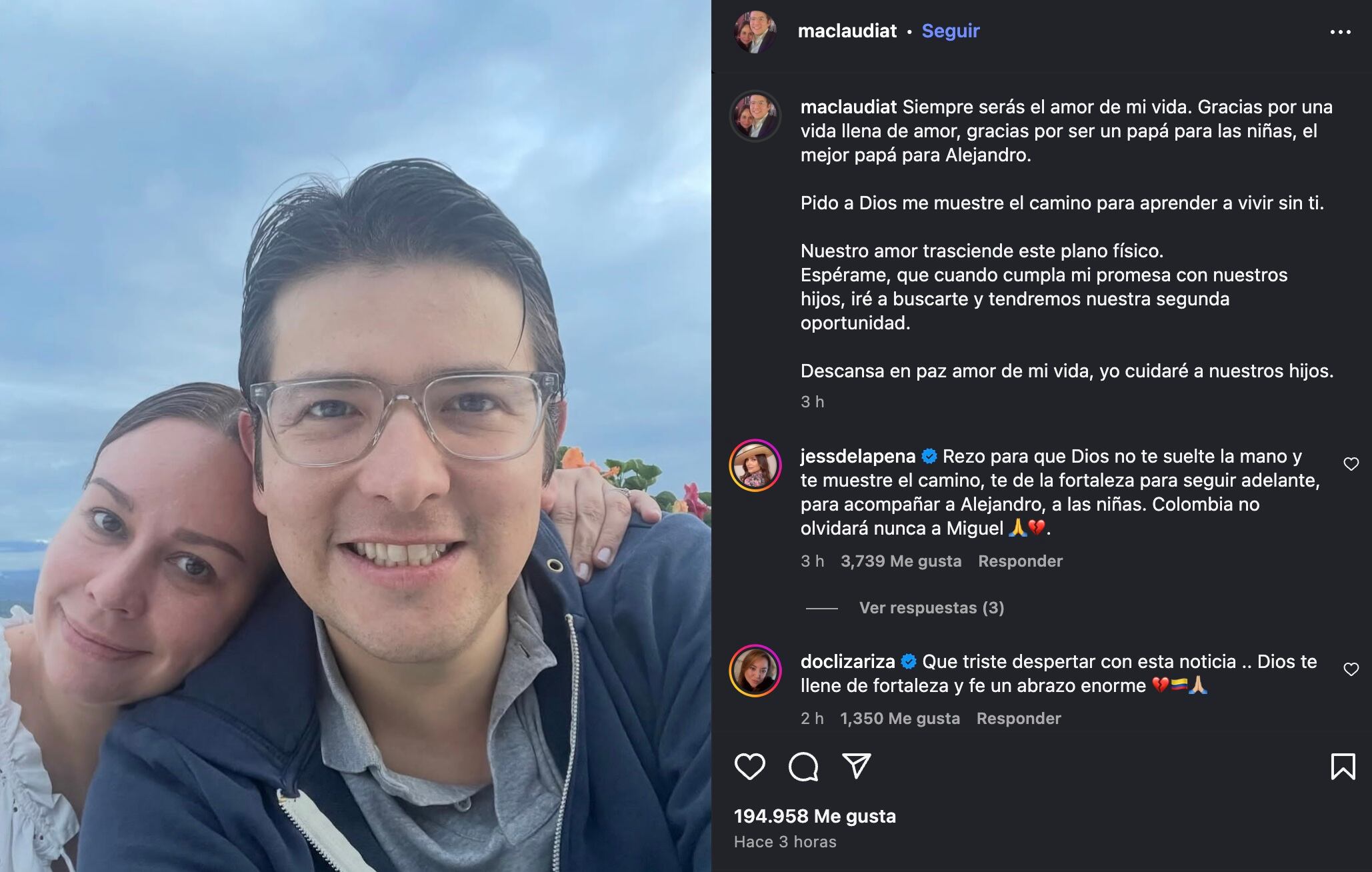 Claudia Tarazona se despide de Miguel Uribe