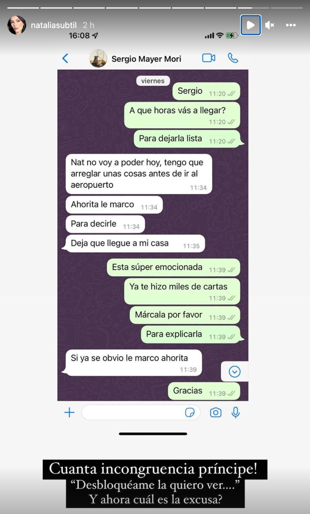 Natália Subtil le reclama a Sergio Mayer Mori por ser responsable con su hija