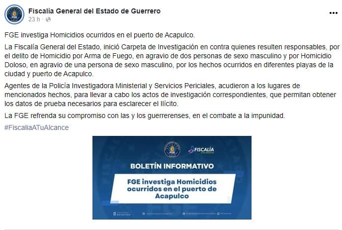 Acapulco: Turistas encuentran 2 cuerpos de hombres asesinados en la playa