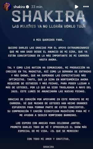 Shakira cancela conciertos