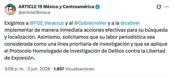 Artículo 19 sobre caso Roxana Berenice Guzmán Ramírez