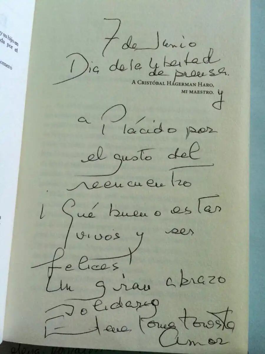 Autógrafo de Elena Poniatowska a Plácido Garza