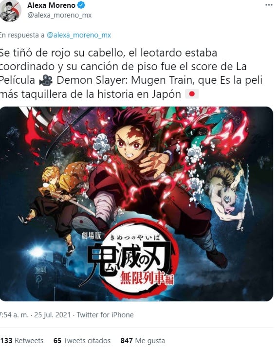 Alexa Moreno reconoce que le fascina Demon Slayer: Mugen Train