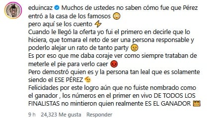 Eduin Caz comparte que motivó a Ese Pérez a entrar a La Casa de los Famosos México 2026.