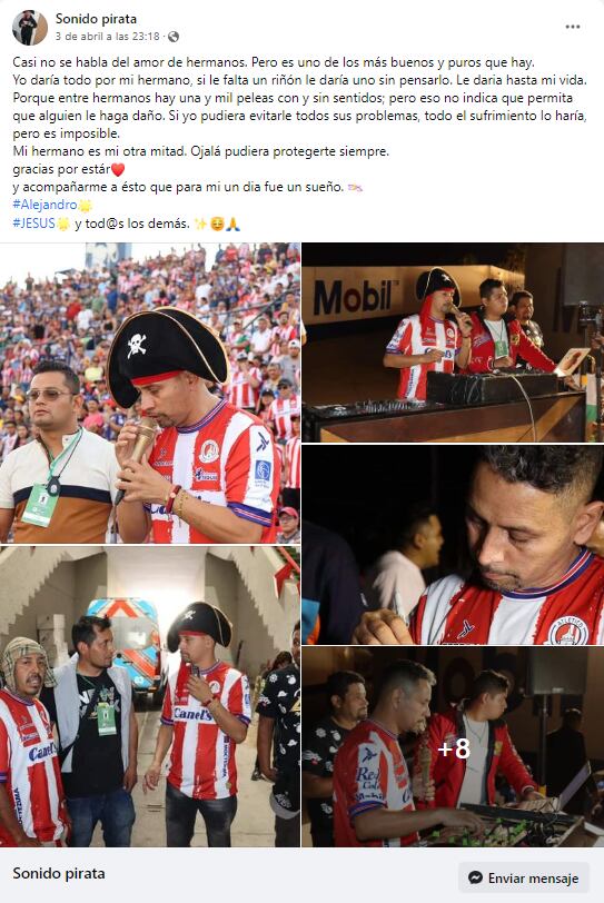 Dedicatoria de Sonido Pirata a su hermano tras triunfar en Atlético de San Luis