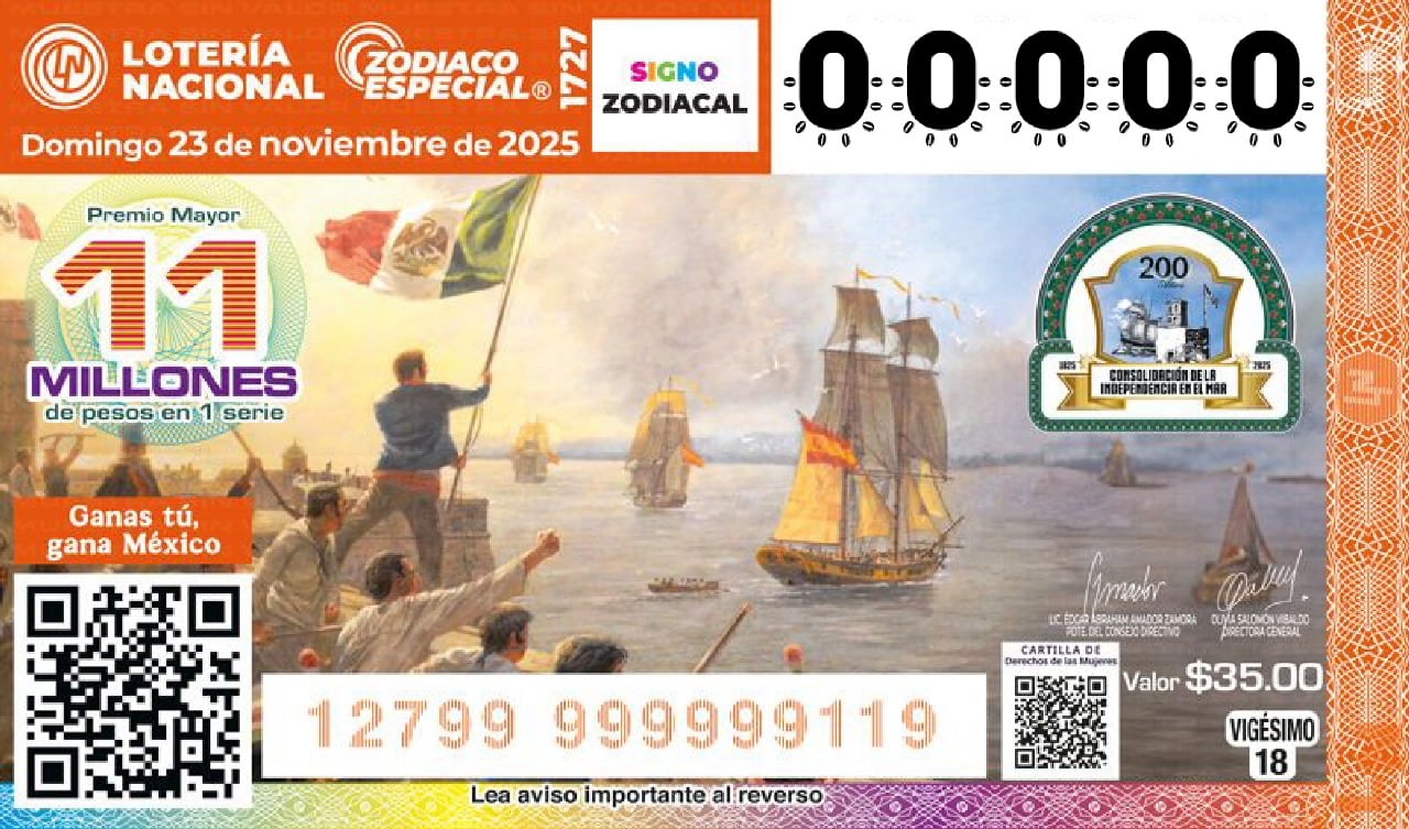 Lotería Nacional conmemora 200 años de la Consolidación de la Independencia en el mar.