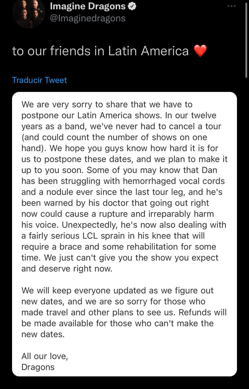 Comunicado Imagine Dragons