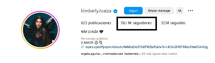 Seguidores que Kimberly Loaiza tiene en Instagram.