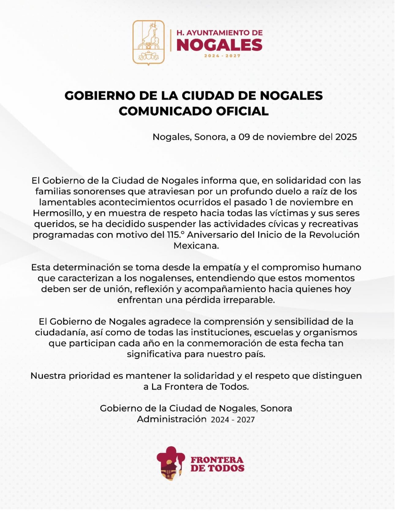Nogales y Guaymas cancelan actividades revolucionarias tras la explosión de Waldo’s en Hermosillo