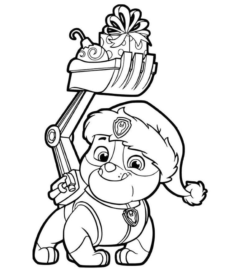 Dibujos de Rubble y sus amigos de Paw Patrol para colorear con temática de Navidad