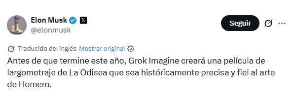 Elon Musk desafía a Hollywood con una versión de La Odisea hecha con Grok