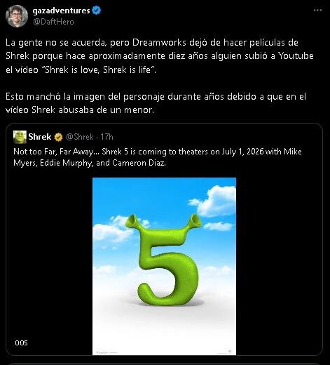 Aseguran que la nueva película de Shrek se aplazó por el video bizarro de Shrek es amor, Shrek es vida.