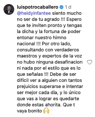 Luis Potro Caballero dice no haber desafinado en entonación del Himno Nacional