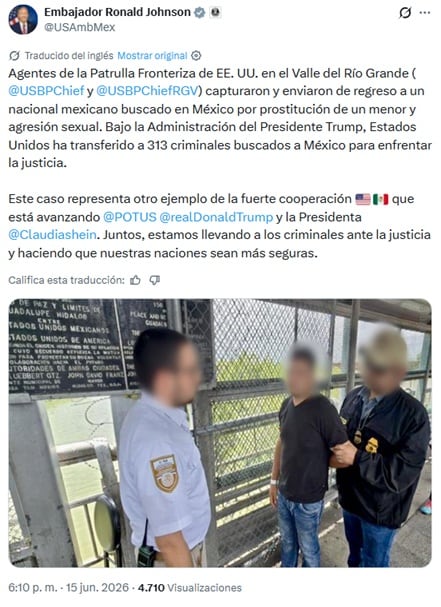 Ronald Johnson resalta traslado de más de 300 criminales desde Estados Unidos hacia México